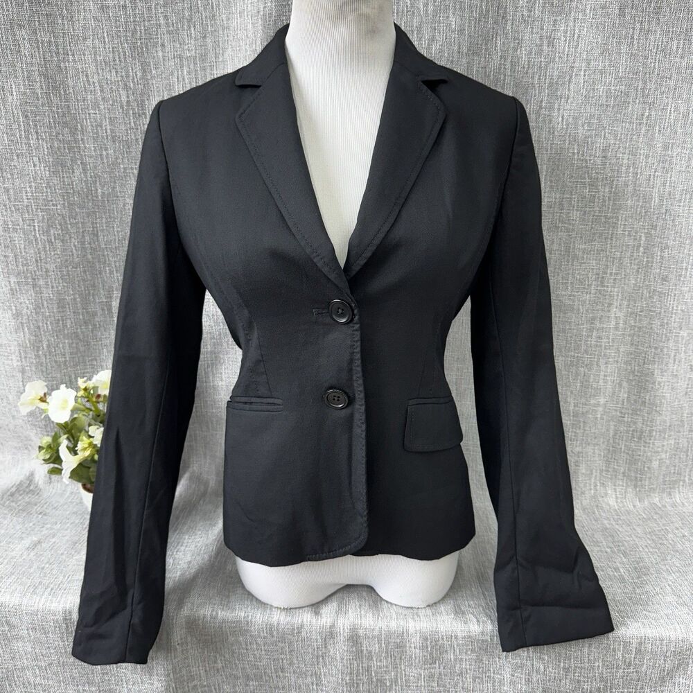 Banana Republic Black 100% Wool Blazer Jacket Sz 6 Tailored Two Button Workwear